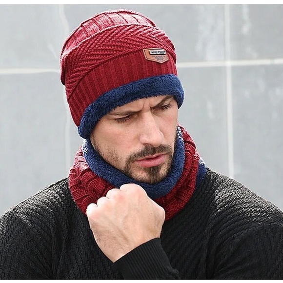 Women Winter Hat Scarf Slouchy BeanieSnow Knit Skull Cap high quality color wine - Picture 9 of 10